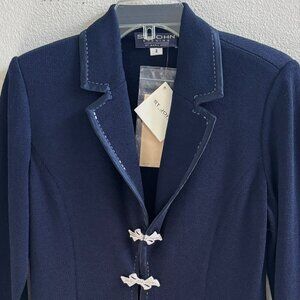 NWT St. John Evening by Marie Gray Rich Navy Skirt Suit | Crystal Hook Closures